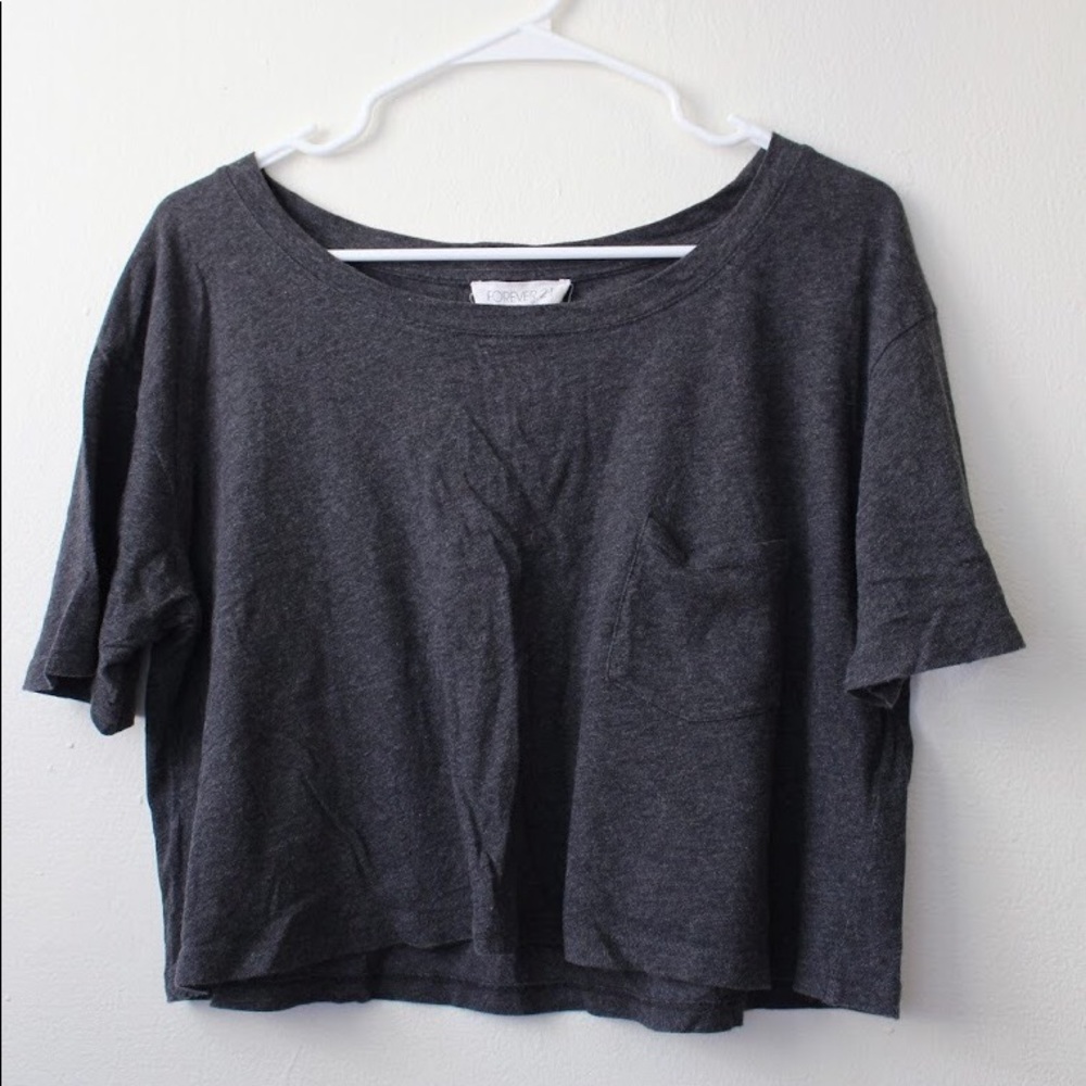 Off the shoulder gray, almost crop top like shirt